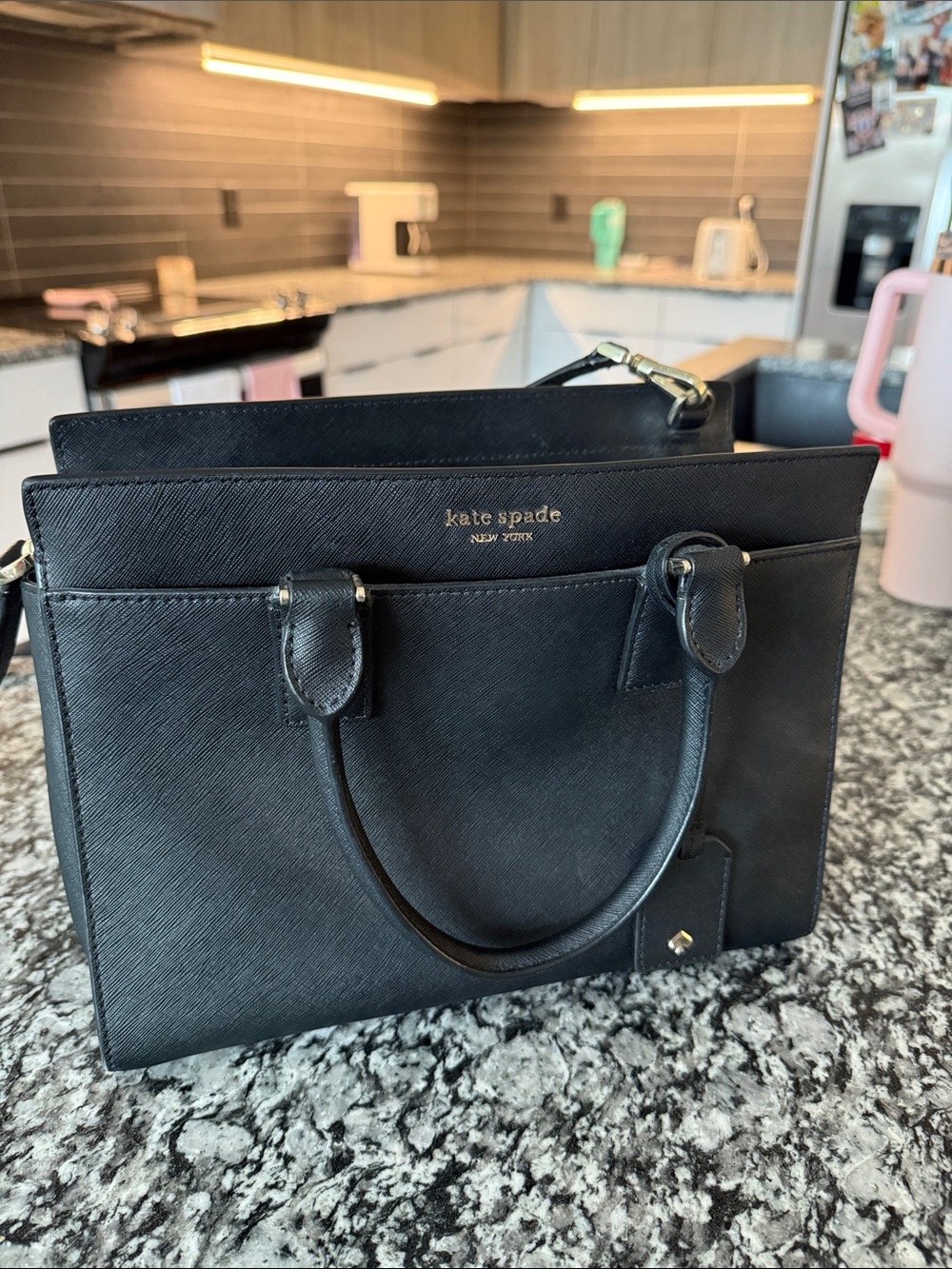 kate spade Black Saffiano Leather Structured Satchel